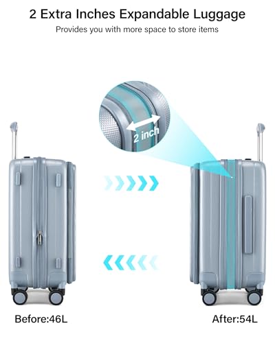 Hanke 20 Inch Expandable Carry On Luggage Airline Approved Top Opening Hard Shell Suitcases with Wheels Lightweight Travel Luggage Carry On Suitcase for Woman Men-Grey - Image 4