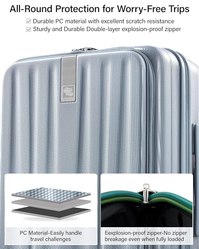 Hanke 20 Inch Expandable Carry On Luggage Airline Approved Top Opening Hard Shell Suitcases with Wheels Lightweight Travel Luggage Carry On Suitcase for Woman Men-Grey - Image 5