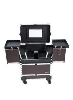 SUNRISE Professional 4 Wheels Rolling Makeup Cosmetic Train Case, Brown  - Image 1