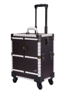 SUNRISE Professional 4 Wheels Rolling Makeup Cosmetic Train Case, Brown  - Image 2