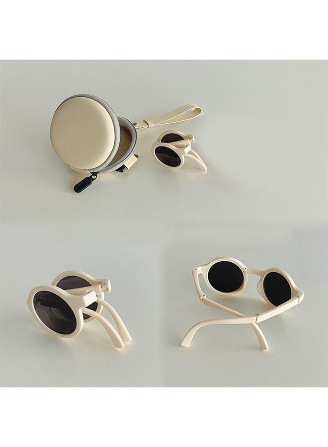 Bee Foldable Sunglasses With Bag For Kids, Round Folding Easy Carry Foldable Shades UV400 Protection Lens, Sun Protection Sunglasses Suitable for Summer Outdoor Beach Travel Camping - Beige - Image 5