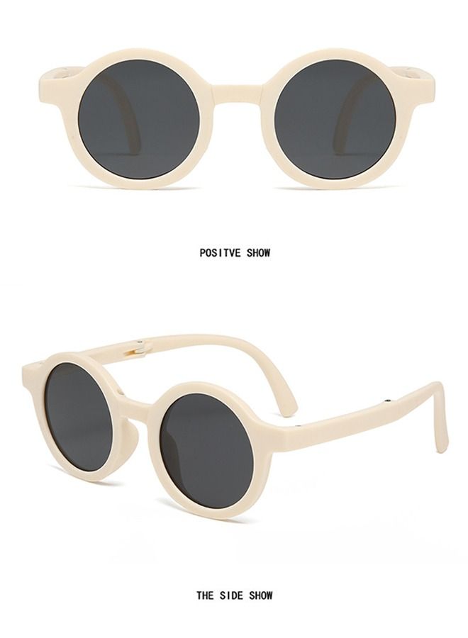 Bee Foldable Sunglasses With Bag For Kids, Round Folding Easy Carry Foldable Shades UV400 Protection Lens, Sun Protection Sunglasses Suitable for Summer Outdoor Beach Travel Camping - Beige - Image 2