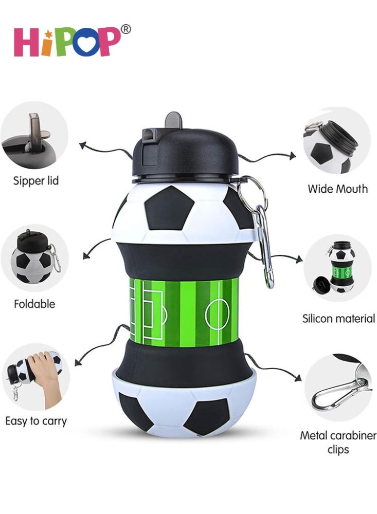 زجاجة ماء قابلة للطي للأولاد والبنات، خالية من مادة BPA، زجاجة ماء للتخييم بسعة 550 مل، زجاجة ماء للأطفال من السيليكون لكرة القدم - view 2