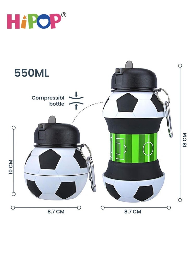 زجاجة ماء قابلة للطي للأولاد والبنات، خالية من مادة BPA، زجاجة ماء للتخييم بسعة 550 مل، زجاجة ماء للأطفال من السيليكون لكرة القدم - view 4