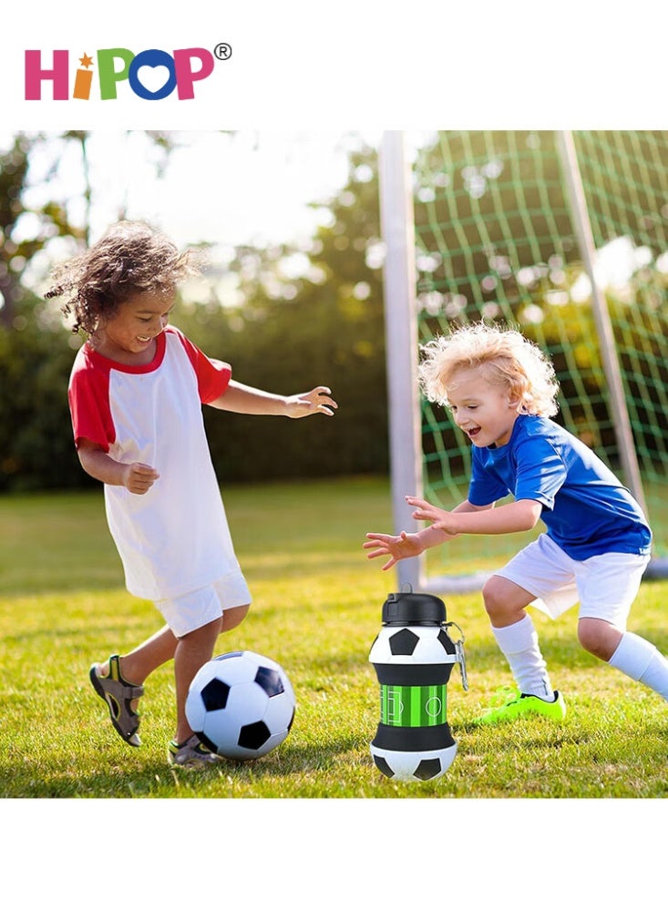 زجاجة ماء قابلة للطي للأولاد والبنات، خالية من مادة BPA، زجاجة ماء للتخييم بسعة 550 مل، زجاجة ماء للأطفال من السيليكون لكرة القدم - view 5