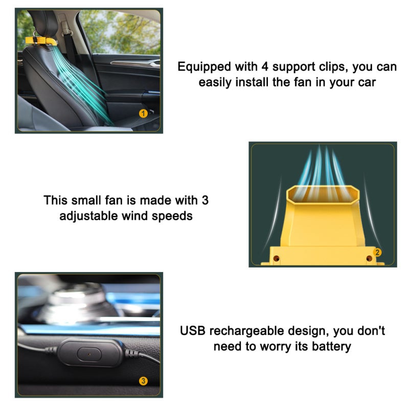 USB Rechargeable Air Fan Mini Portable Car Back Seats Cooling Fan - 3 Speed Adjustable Strong Airflow Quiet Auto BackSeating Fan for Car Interior - Image 3