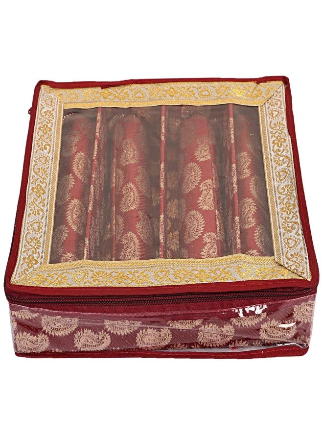 UNICRAFTS Bangle Box for Women - Brocade Hardboard 4 Rod Bangles Storage Organizer with Transparent Lid | Jewellery Organizer Case (Maroon, Pack of 1) - Image 1