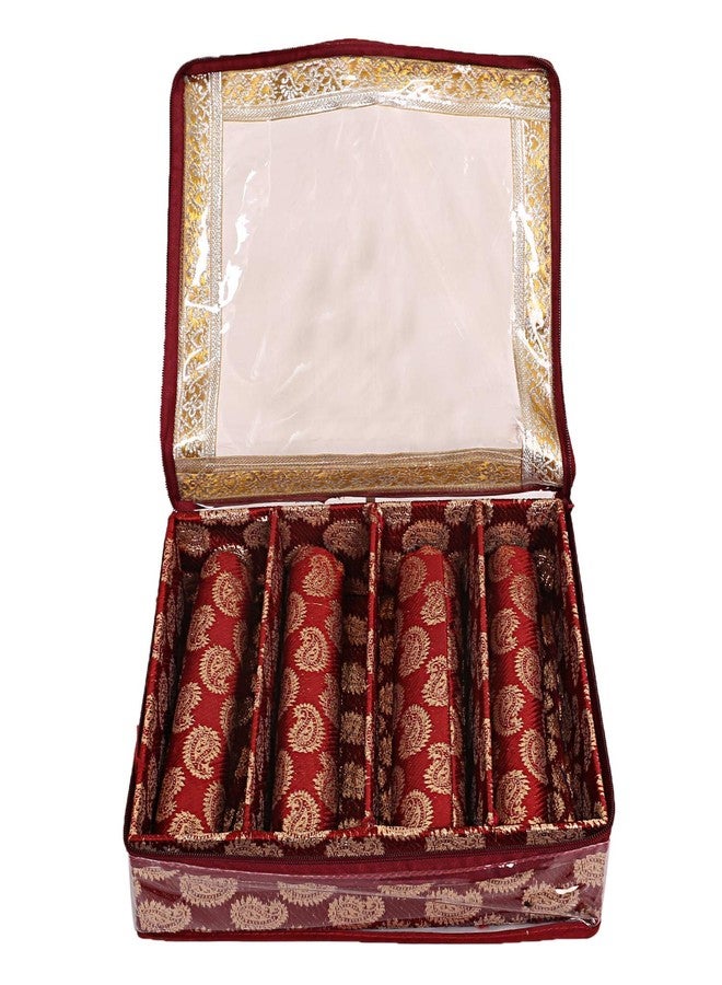 UNICRAFTS Bangle Box for Women - Brocade Hardboard 4 Rod Bangles Storage Organizer with Transparent Lid | Jewellery Organizer Case (Maroon, Pack of 1) - Image 2