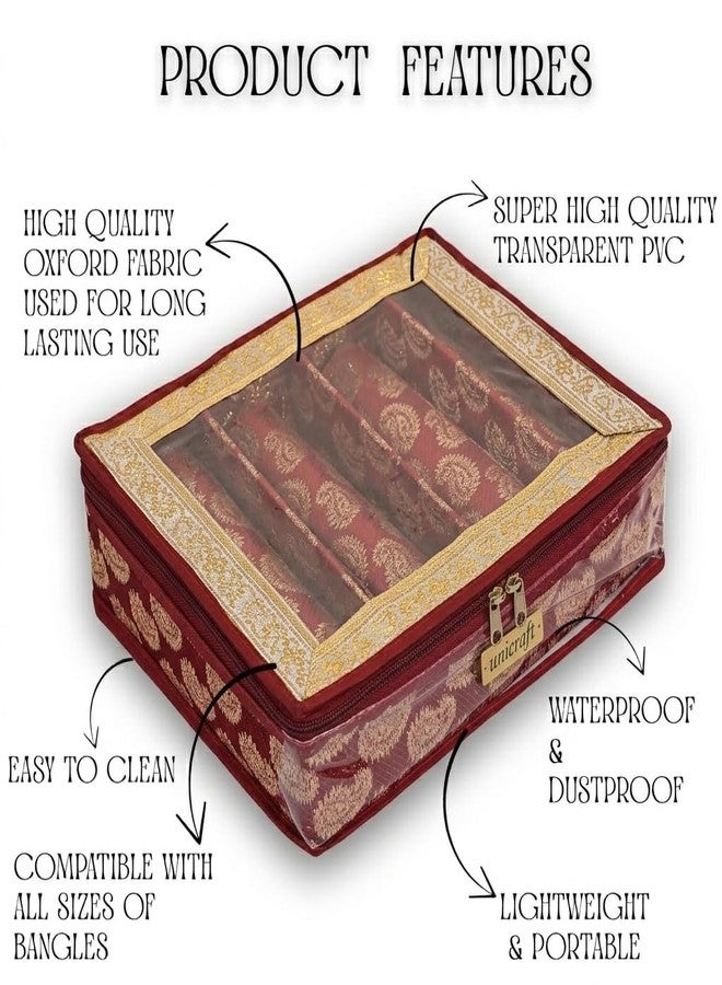 UNICRAFTS Bangle Box for Women - Brocade Hardboard 4 Rod Bangles Storage Organizer with Transparent Lid | Jewellery Organizer Case (Maroon, Pack of 1) - Image 4