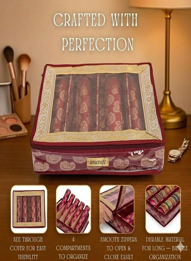 UNICRAFTS Bangle Box for Women - Brocade Hardboard 4 Rod Bangles Storage Organizer with Transparent Lid | Jewellery Organizer Case (Maroon, Pack of 1) - Image 3