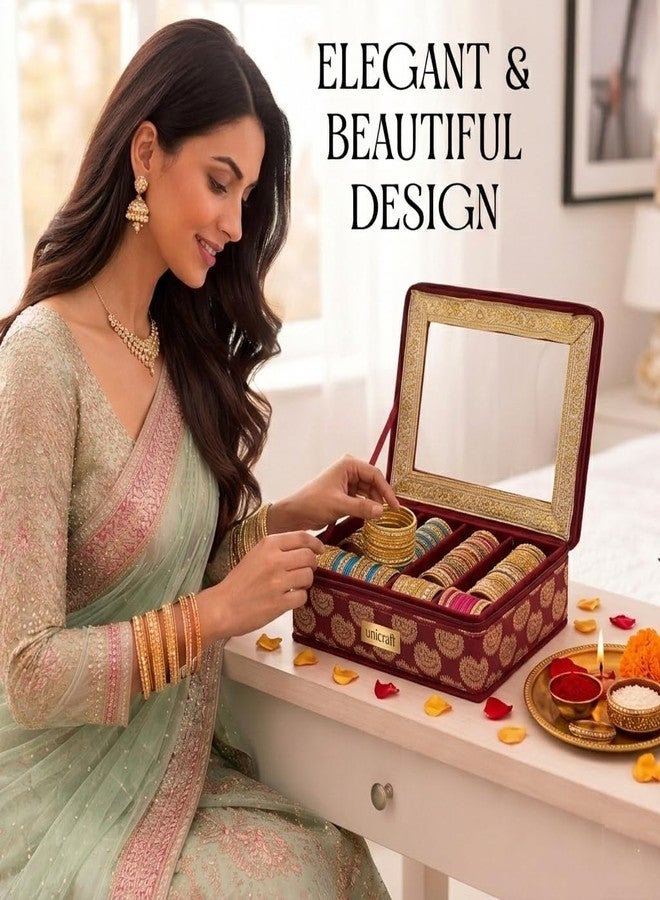 UNICRAFTS Bangle Box for Women - Brocade Hardboard 4 Rod Bangles Storage Organizer with Transparent Lid | Jewellery Organizer Case (Maroon, Pack of 1) - Image 5