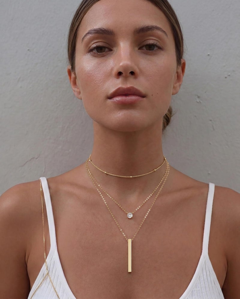 Tewiky Dainty Layered 14k Gold Plated Necklaces for Women, Satellite Cubic Zirconia Bar Multi Layered Accessories Trendy Handmade Chain Necklaces Fashion Gifts - Image 3