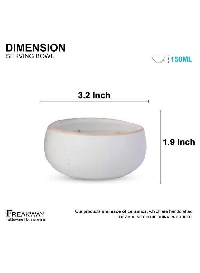 Freakway Hand-Painted Cream White Matte Finish Ceramic Bowl Set of 6 (150ml) | Small Serving Soup Bowls, Cereal Bowl, Pasta Bowls | Dishwasher & Microwave Safe - Off White - Image 3
