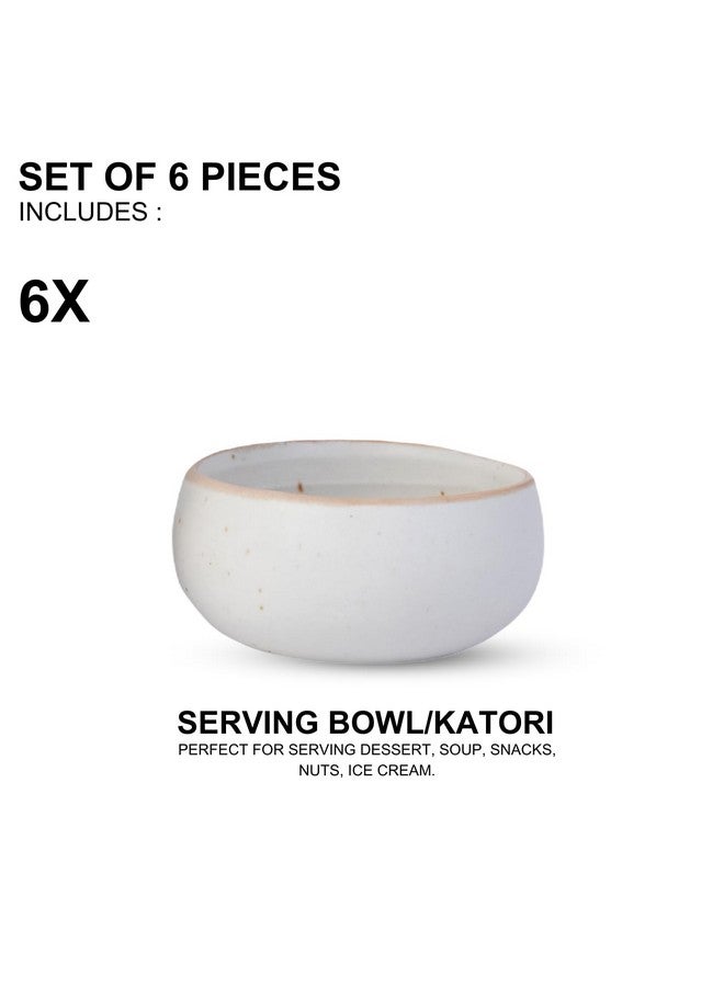 Freakway Hand-Painted Cream White Matte Finish Ceramic Bowl Set of 6 (150ml) | Small Serving Soup Bowls, Cereal Bowl, Pasta Bowls | Dishwasher & Microwave Safe - Off White - Image 4