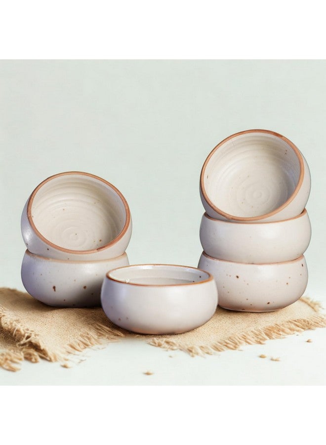 Freakway Hand-Painted Cream White Matte Finish Ceramic Bowl Set of 6 (150ml) | Small Serving Soup Bowls, Cereal Bowl, Pasta Bowls | Dishwasher & Microwave Safe - Off White - Image 1