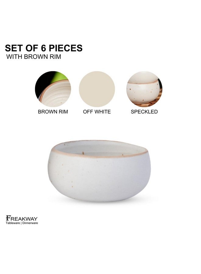 Freakway Hand-Painted Cream White Matte Finish Ceramic Bowl Set of 6 (150ml) | Small Serving Soup Bowls, Cereal Bowl, Pasta Bowls | Dishwasher & Microwave Safe - Off White - Image 5