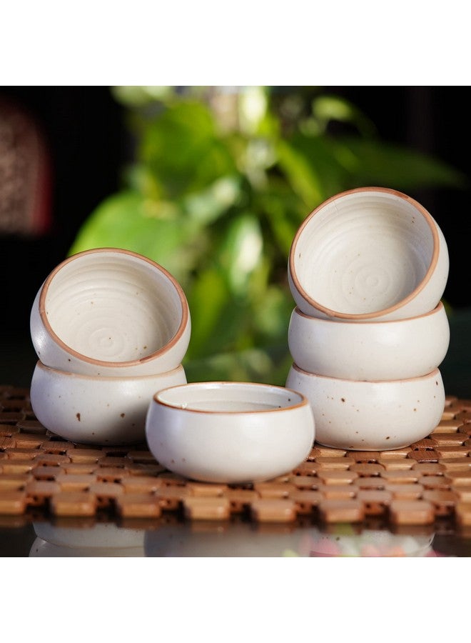 Freakway Hand-Painted Cream White Matte Finish Ceramic Bowl Set of 6 (150ml) | Small Serving Soup Bowls, Cereal Bowl, Pasta Bowls | Dishwasher & Microwave Safe - Off White - Image 2
