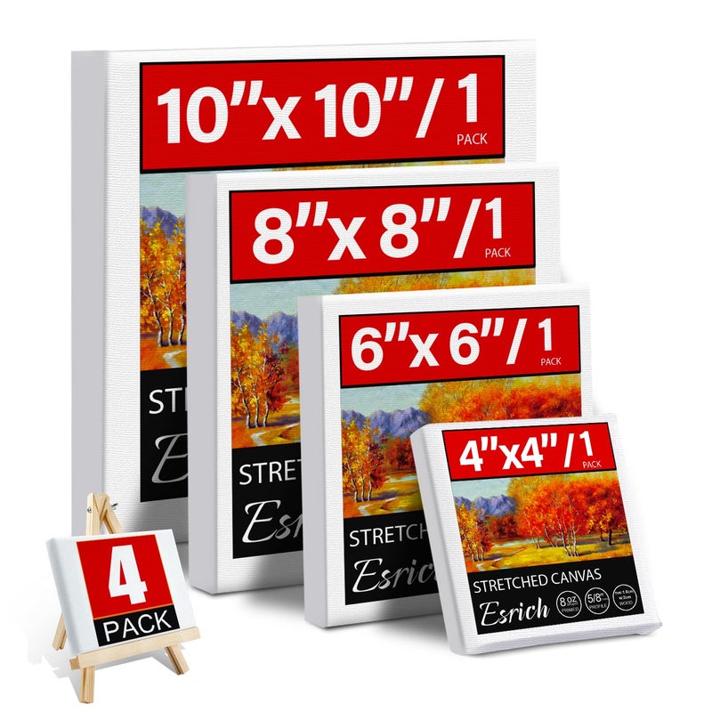 4 Packs Square Canvases for Painting with 4x 4 6x 6 8x 8 10x 10 Painting Canvas for Oil  Acrylic Paint