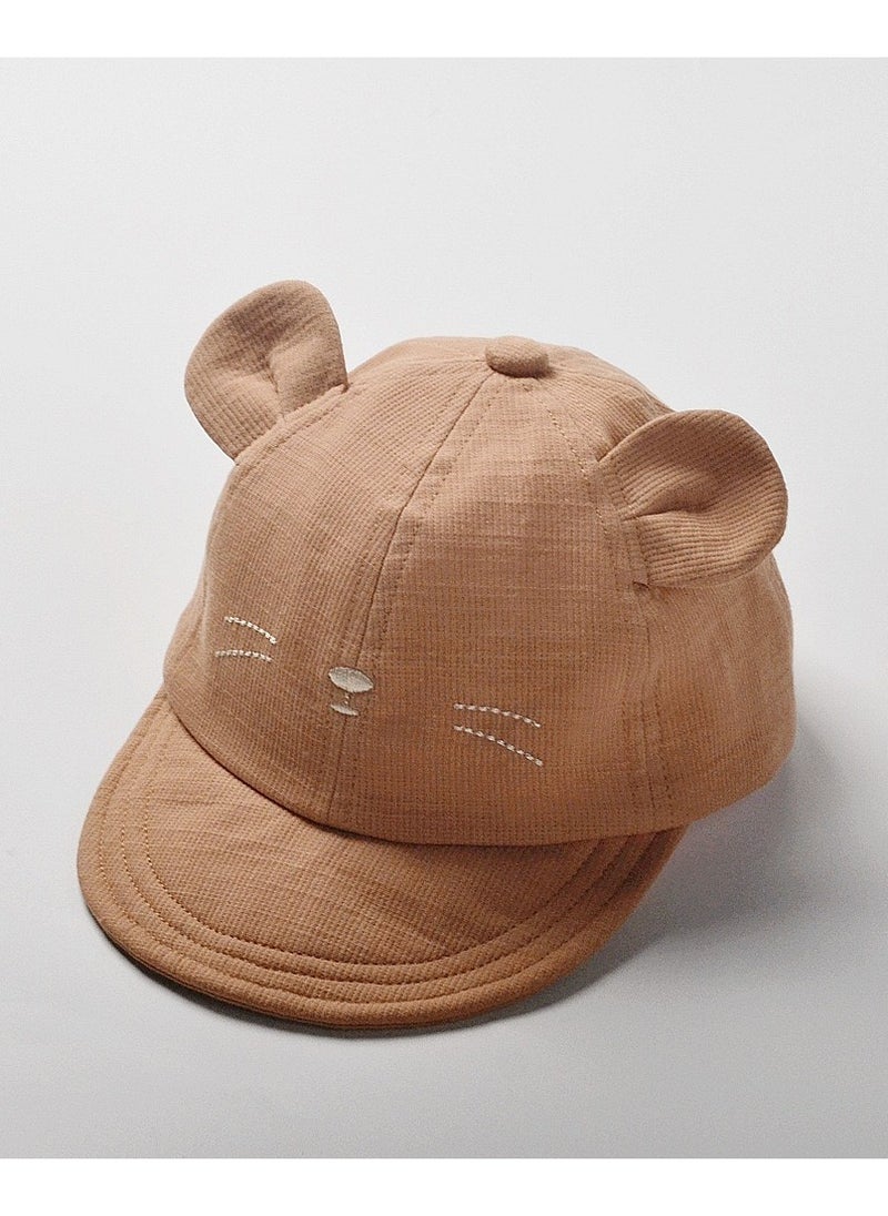 The Girl Cap - Wonder Kids durable cotton Kids Cap, Kitty Kids Caps are Perfect for Beach, Travelling and Outdoor activities, Cute Kitty design Easy to match with Clothing Styles, Brown - Image 1