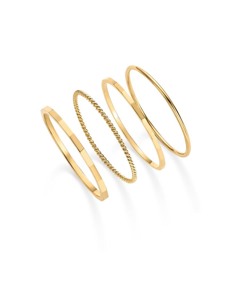 PAVOI 14K Gold Plated Four Pieces Thin Rings Set for Women | 4 Dainty Stacking Rings Pack | Minimalist Stackable Bands (Yellow Gold, 7) - Image 3