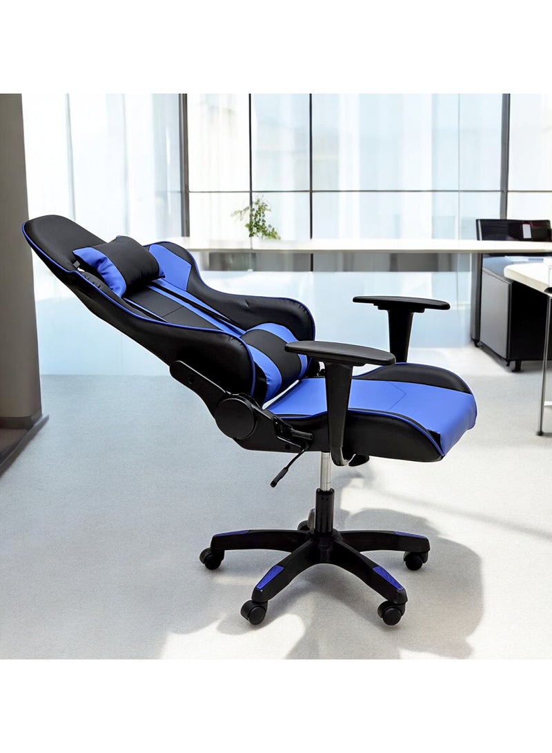 مفروشات صابر واخوانه (ذ.م.م) SBF Ergonomic High Back PU Leather Office Chair | Reclining Backrest up to 180° | Gaming Chair with Adjustable Height, Headrest, and Lumbar Support, Blue Black - Image 3