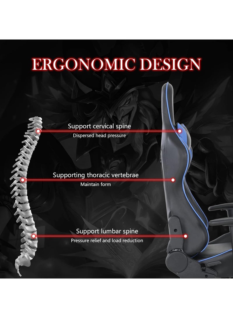 مفروشات صابر واخوانه (ذ.م.م) SBF Ergonomic High Back PU Leather Office Chair | Reclining Backrest up to 180° | Gaming Chair with Adjustable Height, Headrest, and Lumbar Support, Blue Black - Image 5