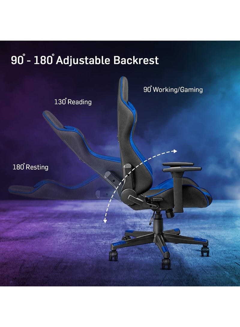 مفروشات صابر واخوانه (ذ.م.م) SBF Ergonomic High Back PU Leather Office Chair | Reclining Backrest up to 180° | Gaming Chair with Adjustable Height, Headrest, and Lumbar Support, Blue Black - Image 4