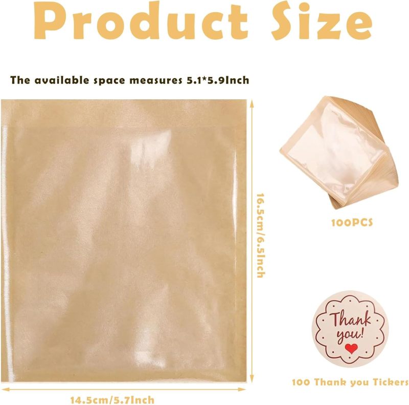 Window Bakery Bags: 100 Count Food-Grade Kraft Paper With Oil-Resistant Layer - Heat-Sealable Or Sticker Closure, Clear Display Window For Baked Goods, Cookies, Bread For Home Bakeries, Cafes, Events - Image 3