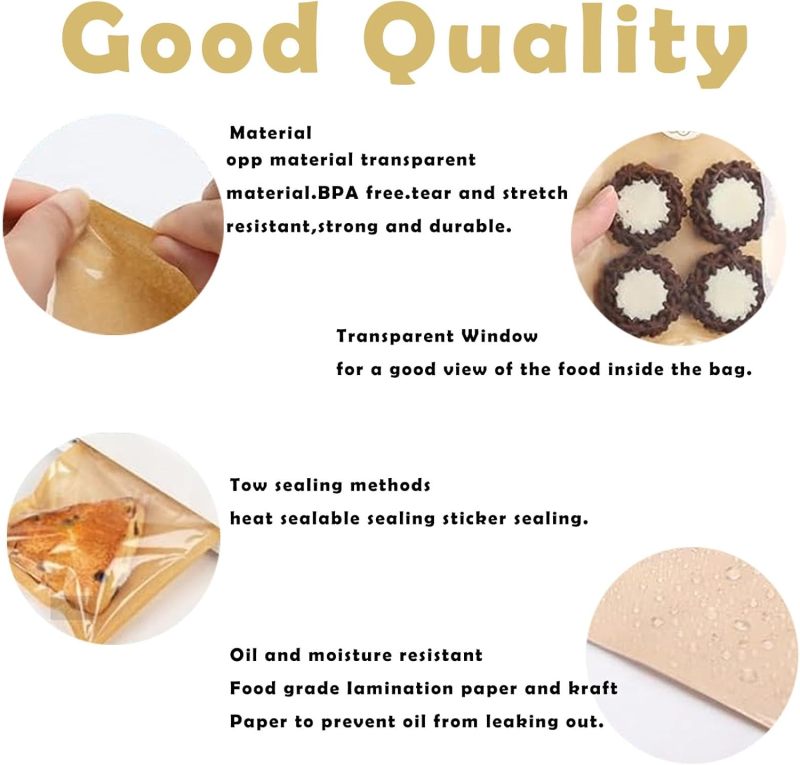 Window Bakery Bags: 100 Count Food-Grade Kraft Paper With Oil-Resistant Layer - Heat-Sealable Or Sticker Closure, Clear Display Window For Baked Goods, Cookies, Bread For Home Bakeries, Cafes, Events - Image 4