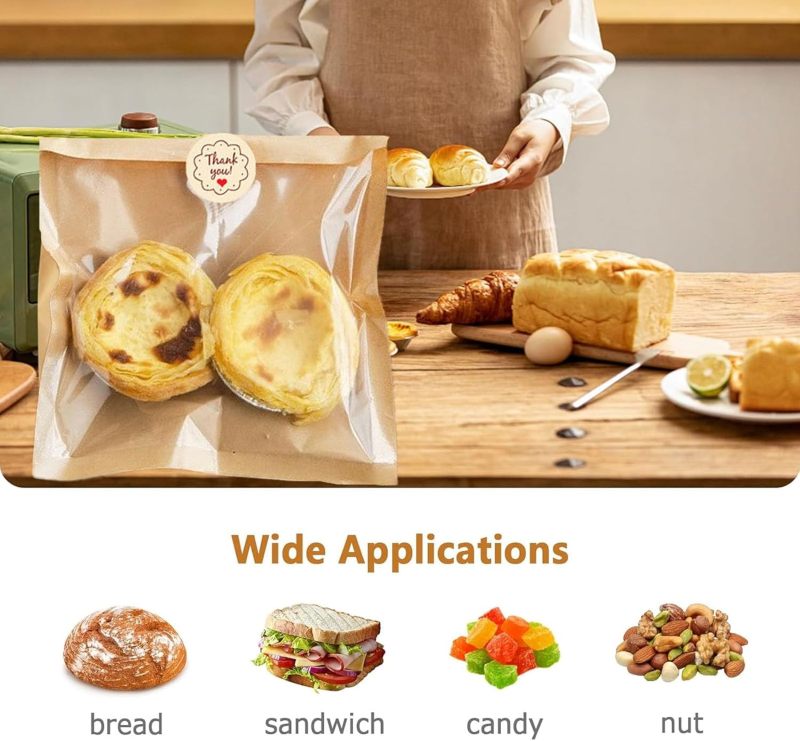 Window Bakery Bags: 100 Count Food-Grade Kraft Paper With Oil-Resistant Layer - Heat-Sealable Or Sticker Closure, Clear Display Window For Baked Goods, Cookies, Bread For Home Bakeries, Cafes, Events - Image 5