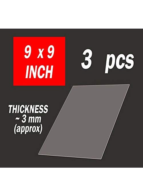 Rpi shop Rpi shop 9 Inch X 9 Inch clear Transparent Plexiglass Acrylic Sheet 3 mm thick Pack Of 3Pcs 