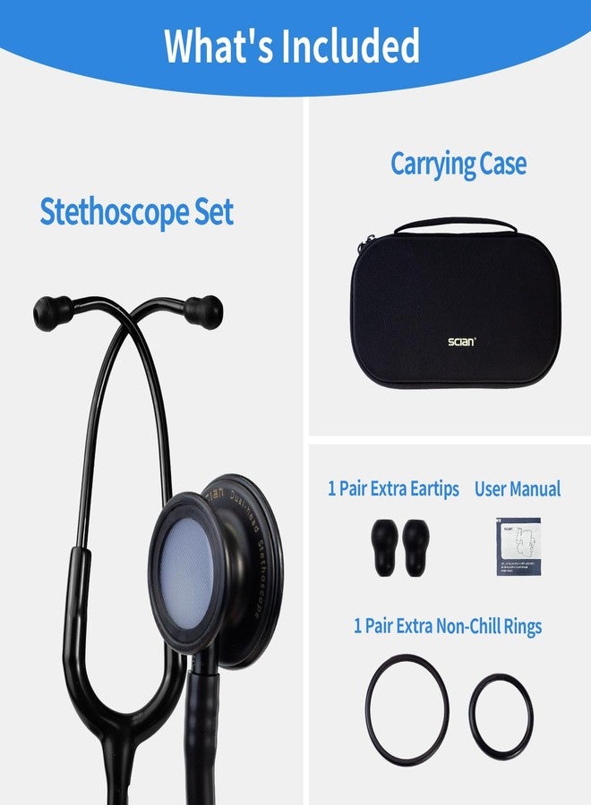 SCIAN Dual Head Stethoscope with Ear Tips, Professional Stethoscopes for Doctors, Nurses, Medical Nursing Students, Clinical Student Use, Classic Stainless Steel Stethoscope Kit, Black Tube - Image 3