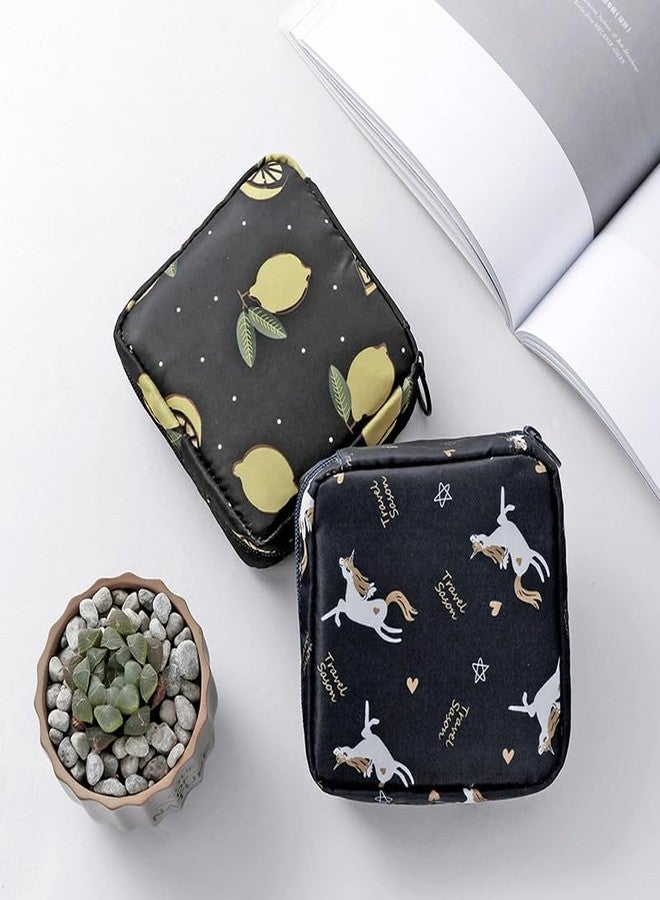Luxula Portable Mini Fashion Nursing Sanitary Napkin Pouch Pad Holder Zipper Travel Cosmetic Makeup Jewellery Storage Bag (Unicorn-Lemon) - Image 4