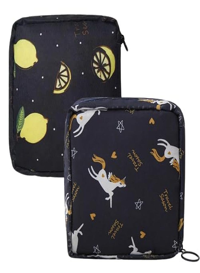 Luxula Portable Mini Fashion Nursing Sanitary Napkin Pouch Pad Holder Zipper Travel Cosmetic Makeup Jewellery Storage Bag (Unicorn-Lemon) - Image 1