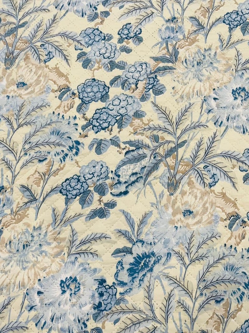 KitchDeco Kitch Deco 100 Glace Cotton Luxury 1 Reversible Double Bed Quilted Contrast Bedcover with Quilted 2 Pillow Covers Light Blue Flower  - Image 2