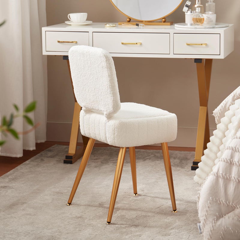 ZYKZYK Updated Vanity Chair, Storage Ottoman with Folding Back & Gold-Toned Metal Legs, Ottoman Seat with Teddy Velvet for Dressing Room Living Room Bedroom, 16" x 12.5" Inch - Image 4