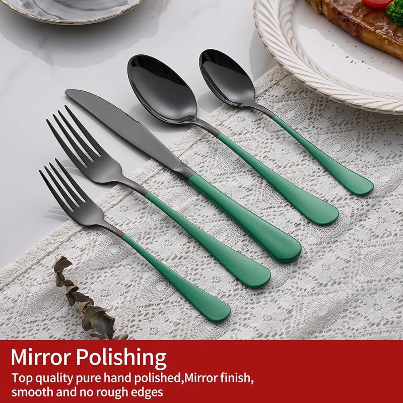 Onlycooker 20Piece Green Silverware Set  180 Stainless Steel Black Silverware Set With Green Handles  Dinner Knives Forks Spoons  Dishwasher Safe - Image 3
