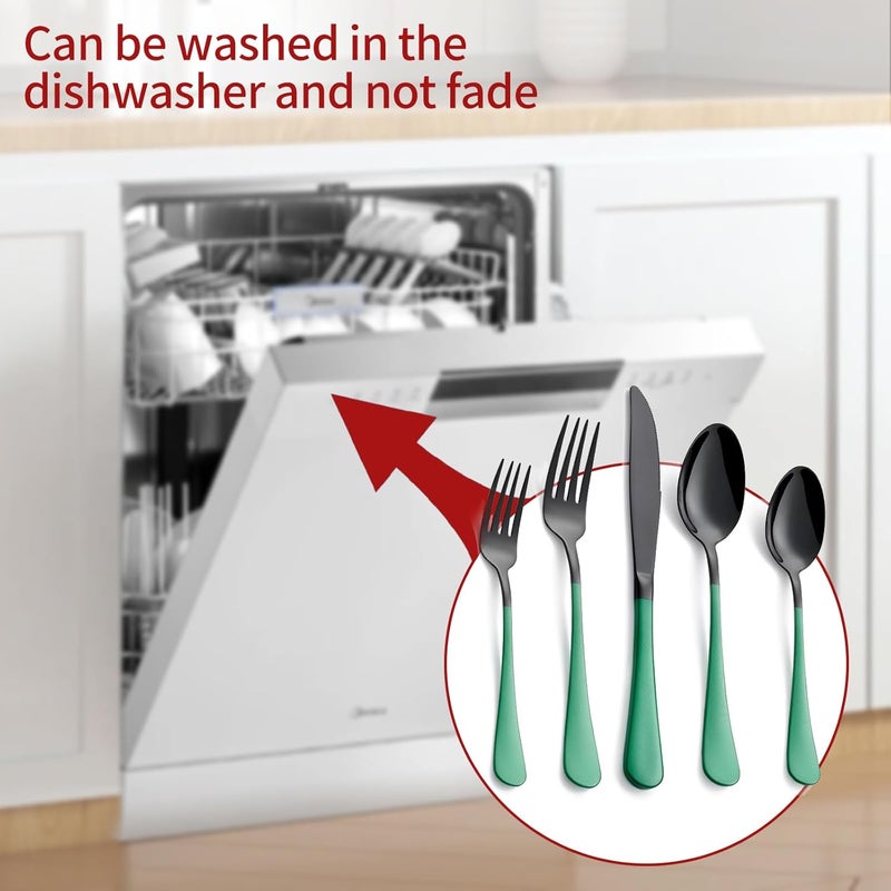 Onlycooker 20Piece Green Silverware Set  180 Stainless Steel Black Silverware Set With Green Handles  Dinner Knives Forks Spoons  Dishwasher Safe - Image 5