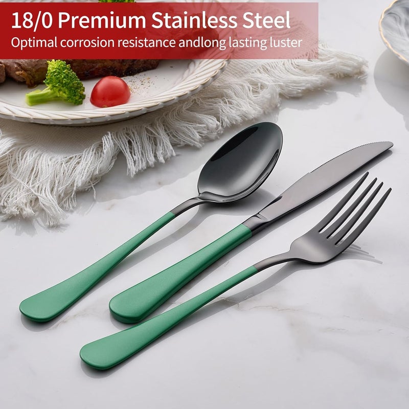 Onlycooker 20Piece Green Silverware Set  180 Stainless Steel Black Silverware Set With Green Handles  Dinner Knives Forks Spoons  Dishwasher Safe - Image 4
