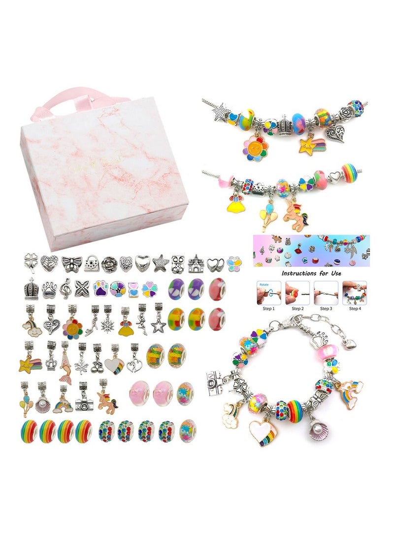 albayt alsaeid - 63 Pieces Charm Bracelet Making Kit Including 60 Jewelry Beads And 3 Snake Chains DIY Craft for Girls Jewelry Gift Set for Arts and Craft for Girls - Image 1