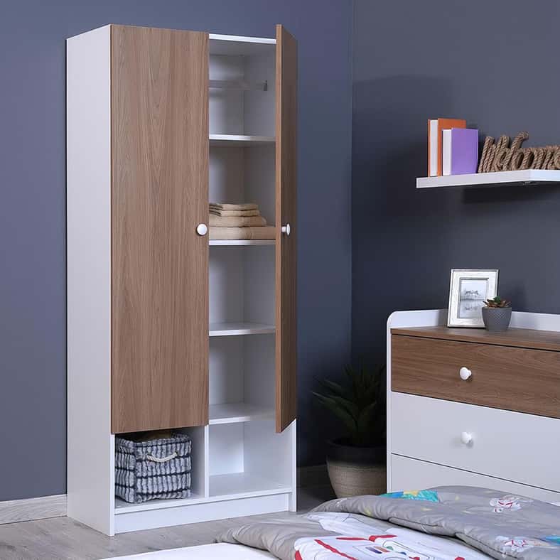 Pan Home خزانة أطفال داكوسطا | أبيض | لوح جزيئي | مزودة بأبواب | تخزين ببابين، رفوف | 80 × 43 × 183 سم - Image 1