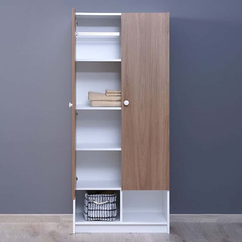 Pan Home خزانة أطفال داكوسطا | أبيض | لوح جزيئي | مزودة بأبواب | تخزين ببابين، رفوف | 80 × 43 × 183 سم - Image 2