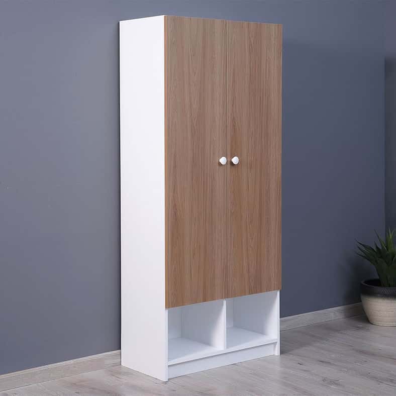 Pan Home خزانة أطفال داكوسطا | أبيض | لوح جزيئي | مزودة بأبواب | تخزين ببابين، رفوف | 80 × 43 × 183 سم - Image 3