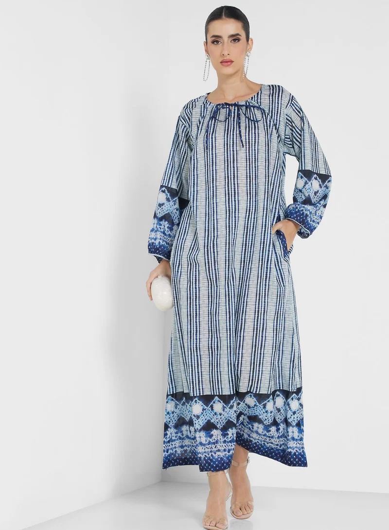 Nishat Linen Drawstring Detail Printed Jalabiya