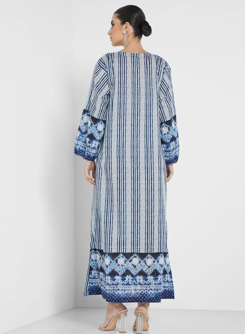 Nishat Linen Drawstring Detail Printed Jalabiya