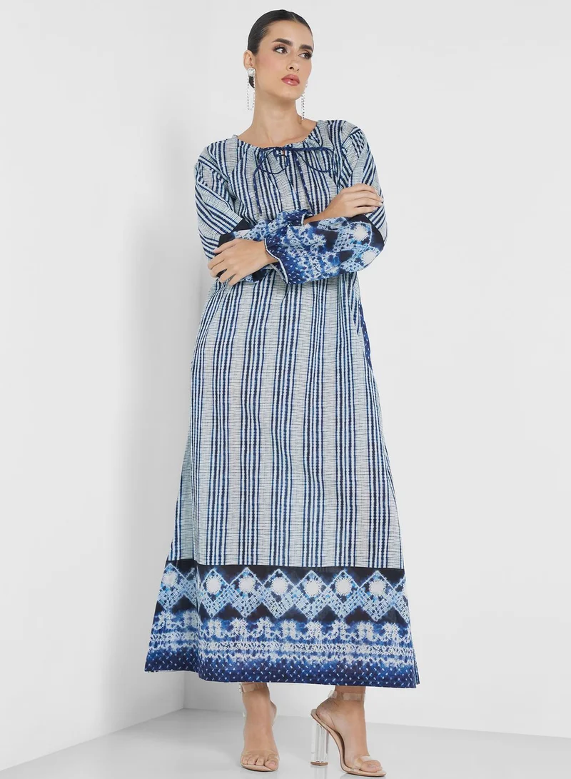 Nishat Linen Drawstring Detail Printed Jalabiya