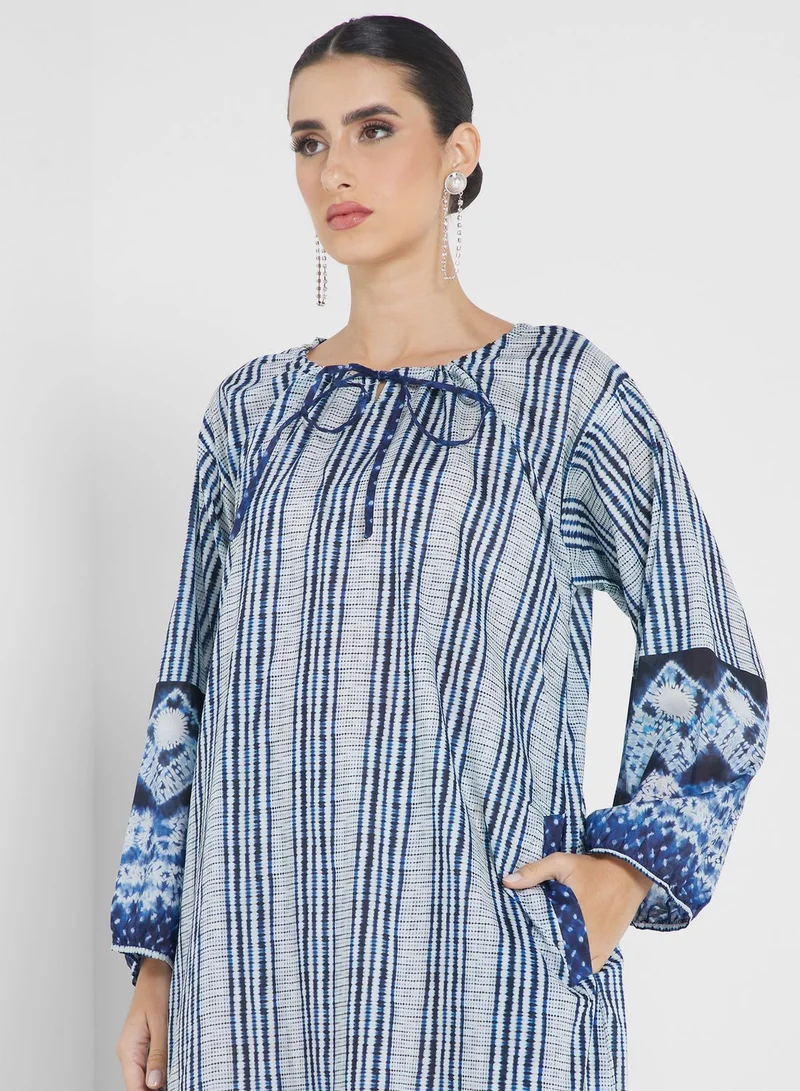 Nishat Linen Drawstring Detail Printed Jalabiya