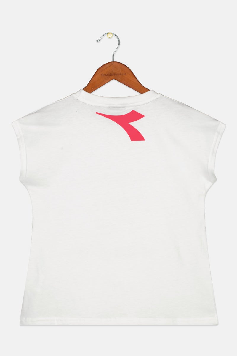 DIADORA Kids Girl Cap Sleeve Graphic Print Tops, White Combo - Image 2