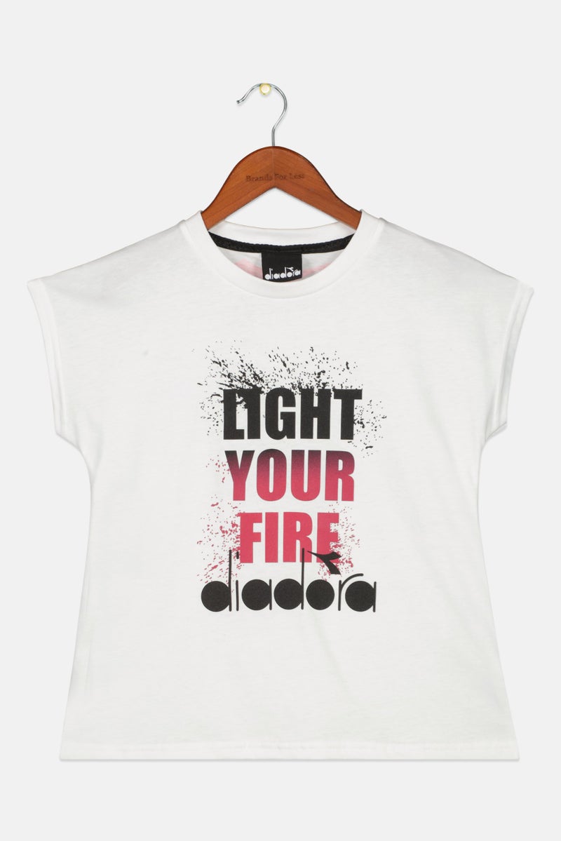DIADORA Kids Girl Cap Sleeve Graphic Print Tops, White Combo - Image 1