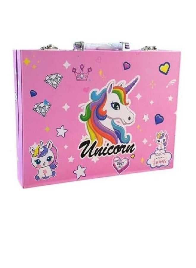 Kids Art Set with 66 Pcs, Carrying Case, Crayons, Markers, Watercolours, Ruler and Accessories (Pink) - Image 1